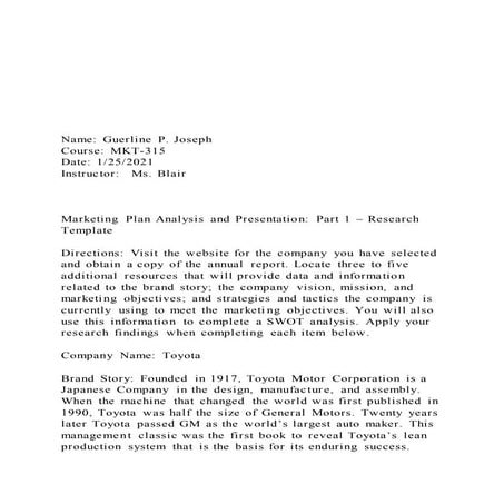 Name guerline p. joseph course mkt 315date 125