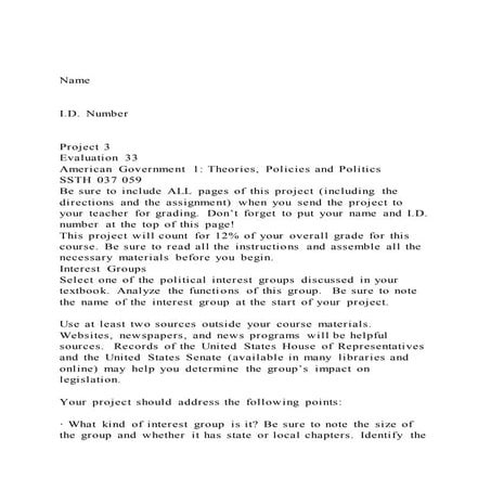 Name i.d. numberproject 3evaluation 33american go