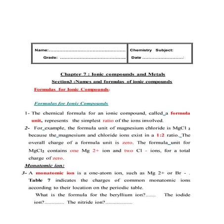 Names and formulas of ionic compounds study guide