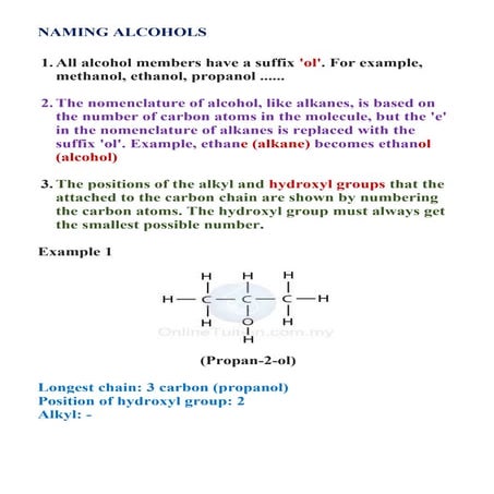 Naming alcohols