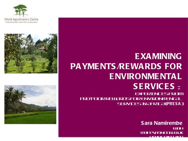 EXAMINING PAYMENTS/REWARDS FOR ENVIRONMENTAL SERVICES : EXPERIENCES FROM PRO-POOR REWARDS FOR ENVIRONMENTAL SERVICES IN AFRICA ( PRESA )