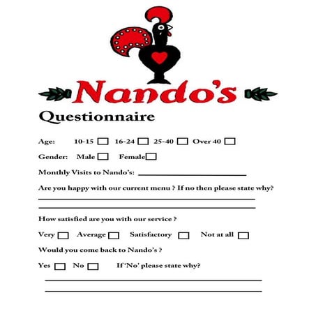 Nandos questionnaire | DOCX