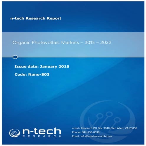 Organic Photovoltaic Markets 2015-2022  Sample Chapter