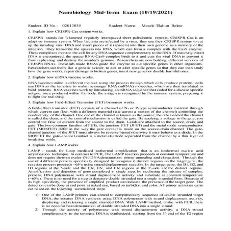 Nanobiology mid term exam (mesele)