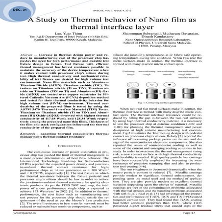 A Study on Thermal behavior of Nano film as thermal interface layer