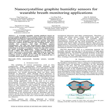 Nanocrystalline graphite humidity sensors for wearable breath monitoring appl...