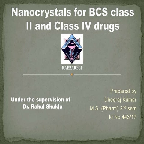 Nanocrystals for BCS class II and class IV drugs