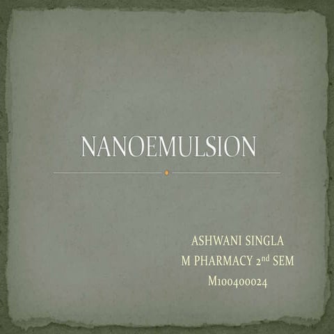 NANOEMULSION IN DRUG DELIVERY RESEARCH AND DEVELOPMENT