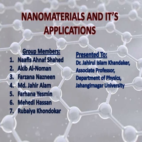 NANOMATERIALS AND IT’S APPLICATIONS.pptx | Chemistry | Science