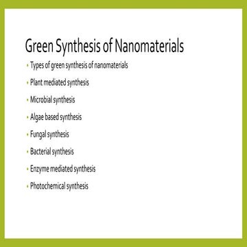 Green synthesis of nano materials and nano technology | PDF