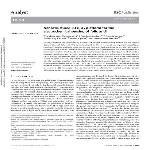 Nanostructured fe2 o3 platform for the electrochemical sensing of folic acid