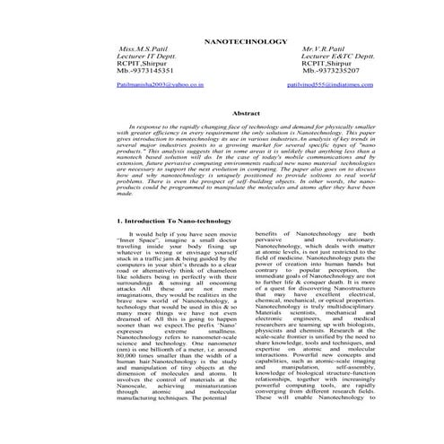 Nanotechnology by manish myst ssgbcoet