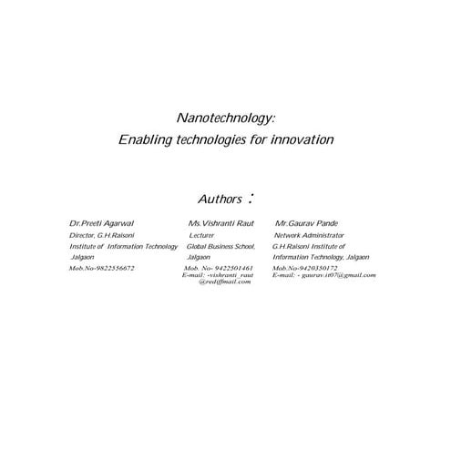 Nanotechnology by manish myst, ssgbcoet