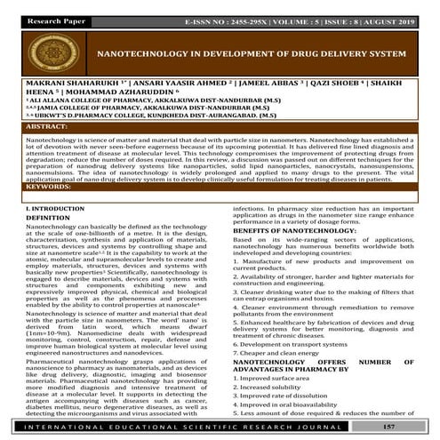 NANOTECHNOLOGY IN DEVELOPMENT OF DRUG DELIVERY SYSTEM