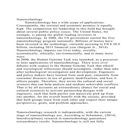 NanotechnologyNanotechnology has a wide scope of applications. .docx