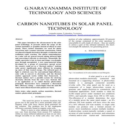 Carbon nanotubes based solar panel | PDF