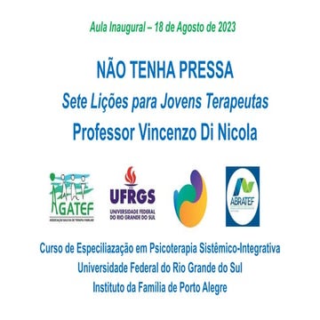 Não Tenha Pressa: Sete Lições para Jovens Terapeutas