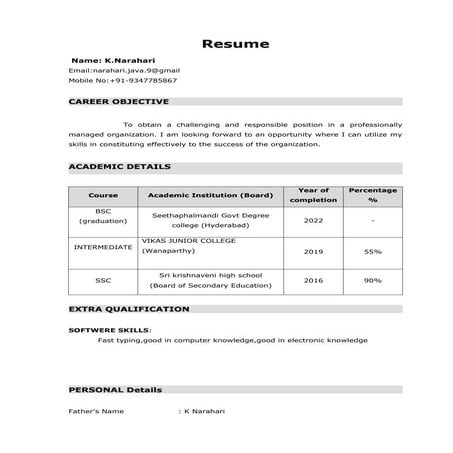 SIMPLE RESUME FORMAT | DOCX
