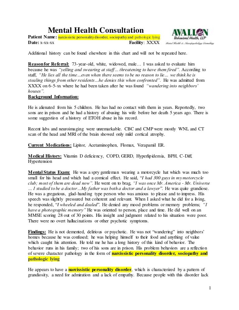 Narcissistic Personality Disorder J Sociopathy And Pathologic Lying