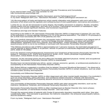 Narcissistic Personality Disorder Prevalence and Comorbidity
