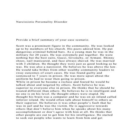 Narcissistic Personality Disorder Provide a brief su.docx