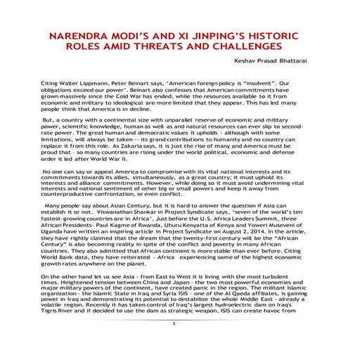 NARENDRA MODI’S AND XI JINPING’S HISTORIC ROLES AMID THREATS AND CHALLENGES