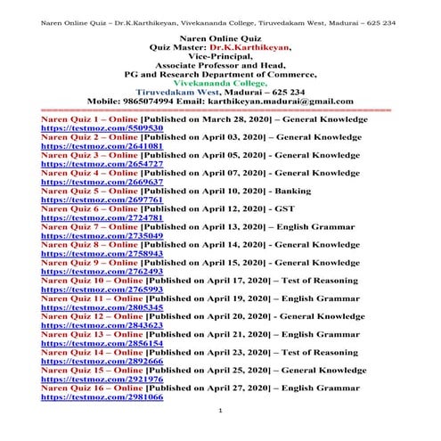 Naren Online Quiz 1-220 - Dr.K.Karthikeyan.pdf