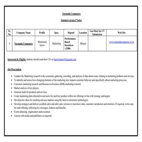 Narmada computers  for MBA