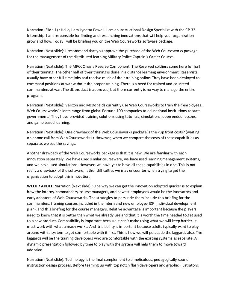 Narration (script) for web courseworks briefing