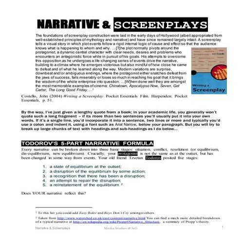 Narrative and screenplays with sample screenplay and guide