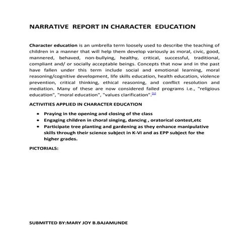 Narrative  report in character  education