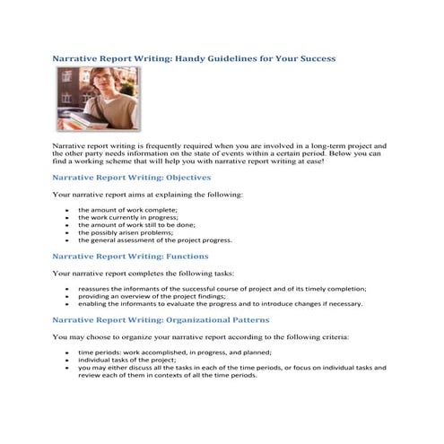 Narrative report in reading samples