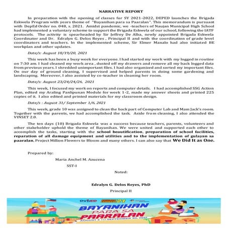 Balik Eskwela Narrative report 