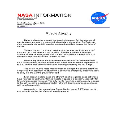 Nasa muscle loss and space