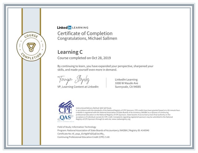NASBA LinkedIn C Programming Certification
