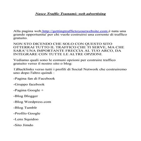 Traffico in una settimana per il tuo sito!