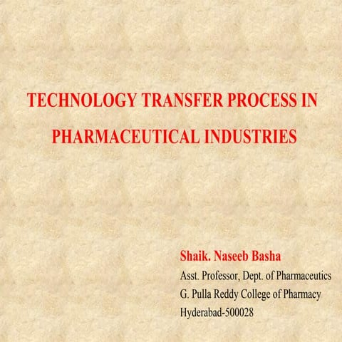 Technology Transfer in Pharma Industry