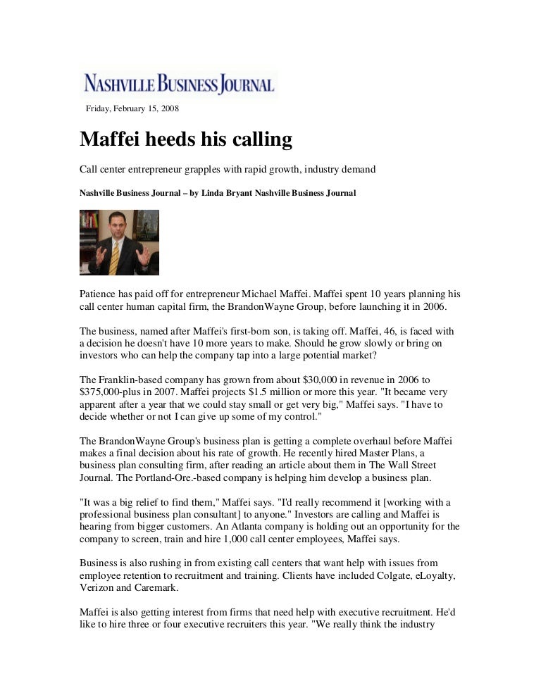 Nashville Business Journal Article Feb 2008