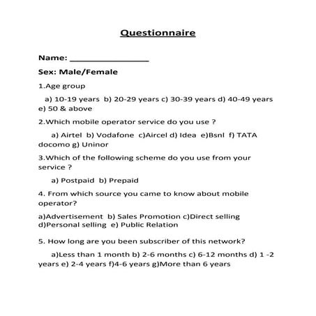 Questionnaire on Mobile usage | PDF