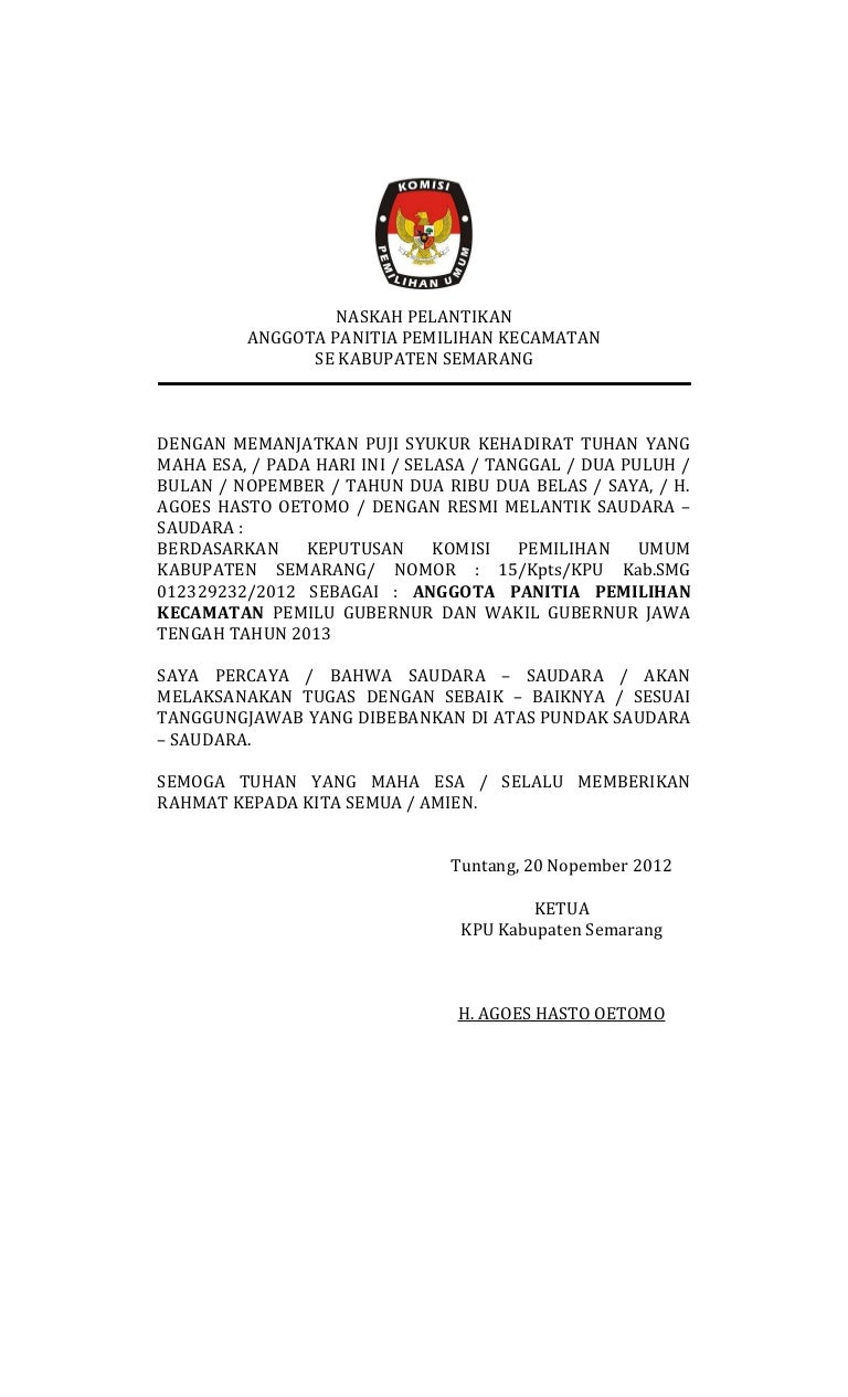 Contoh Surat Pelantikan Pengurus Organisasi Naskah Pelantikan Doc Images