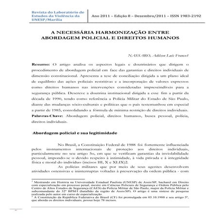 A necessária harmonização entre abordagem policial e direitos humanos