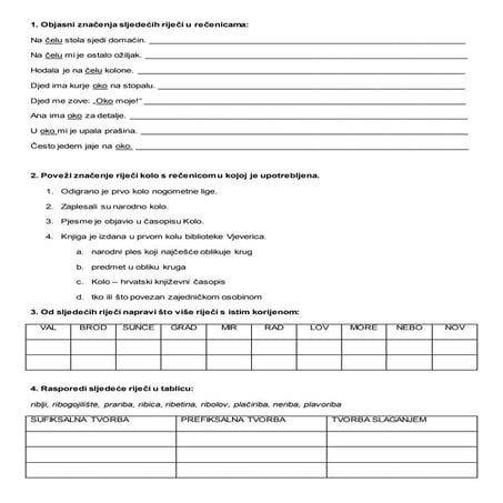 Nastajanje riječi, podrijetlo riječi, frazemi   vježbanje