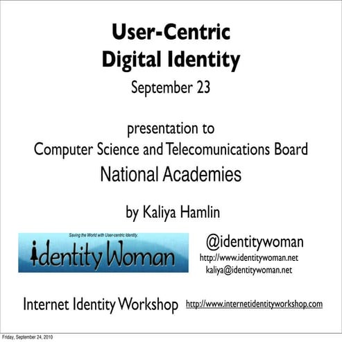 User Centric Digital Identity, Talk for Computer Science and Telecommunicatio...