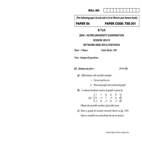 Network Analysis & Synthesis Nov 2012