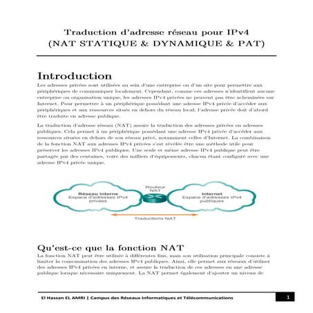 cours NAT (traduction d'adresse réseau)