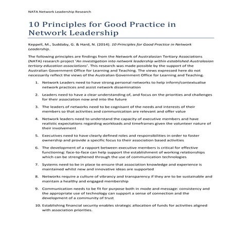 10 principles for good practice in network leadership | PDF