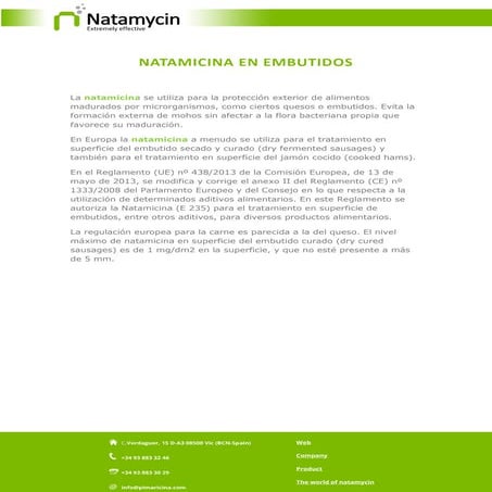Natamicina en embutidos | PDF
