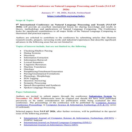 9th International Conference on Natural Language Processing and Trends (NATAP...