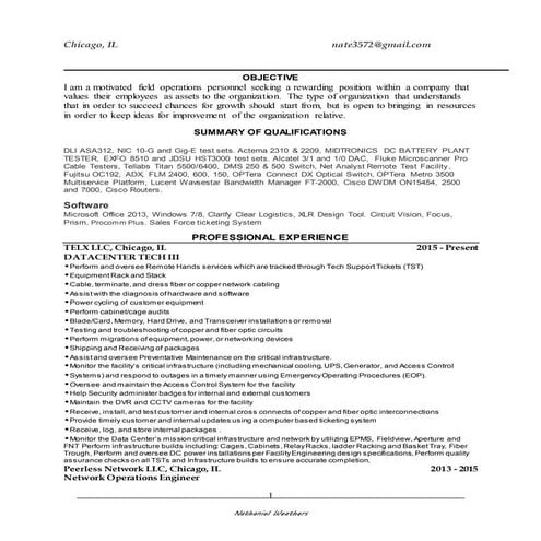 Nathaniel weathers resume linkedin