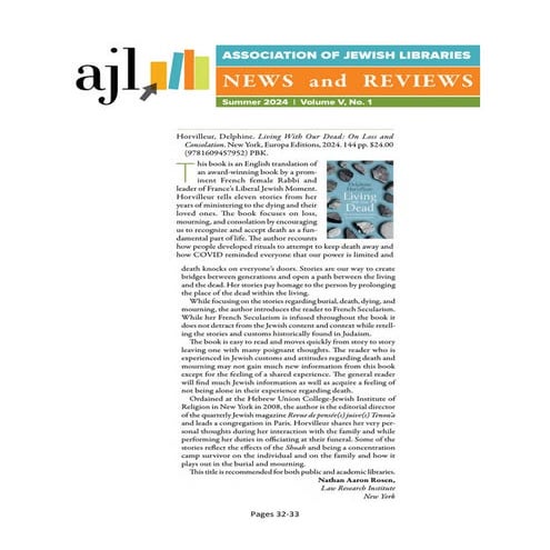 Nathan Rosen book review Living with our dead ALJ News Summer 2024